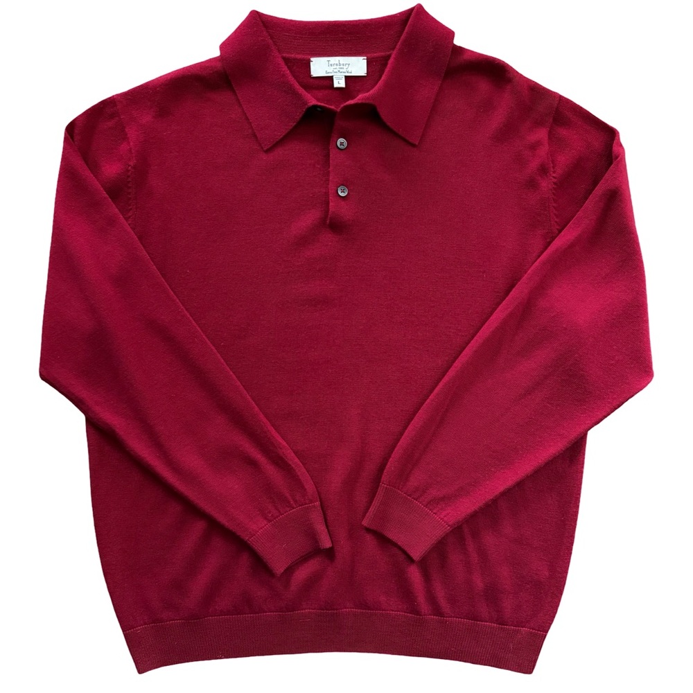 Turnbury Extra Fine Merino Wool Polo Sweater – Red – Size Large‎
